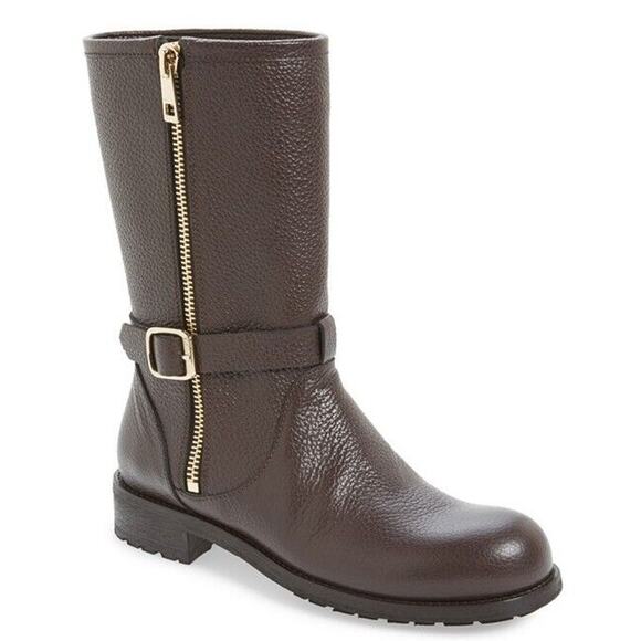 Jimmy Choo Durum Brown Leather Gold Side Zip Biker Boot SZ 40 10 NIB Moto $1095 - Picture 2 of 12